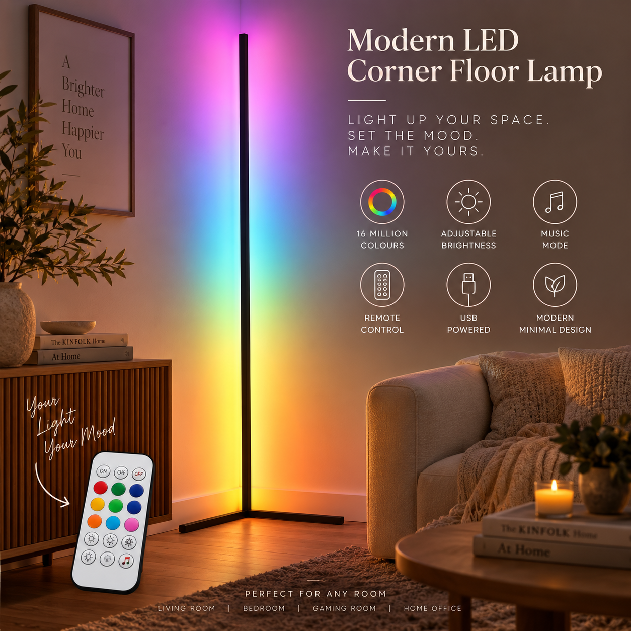 Aura RGB LED Corner Floor Lamp
