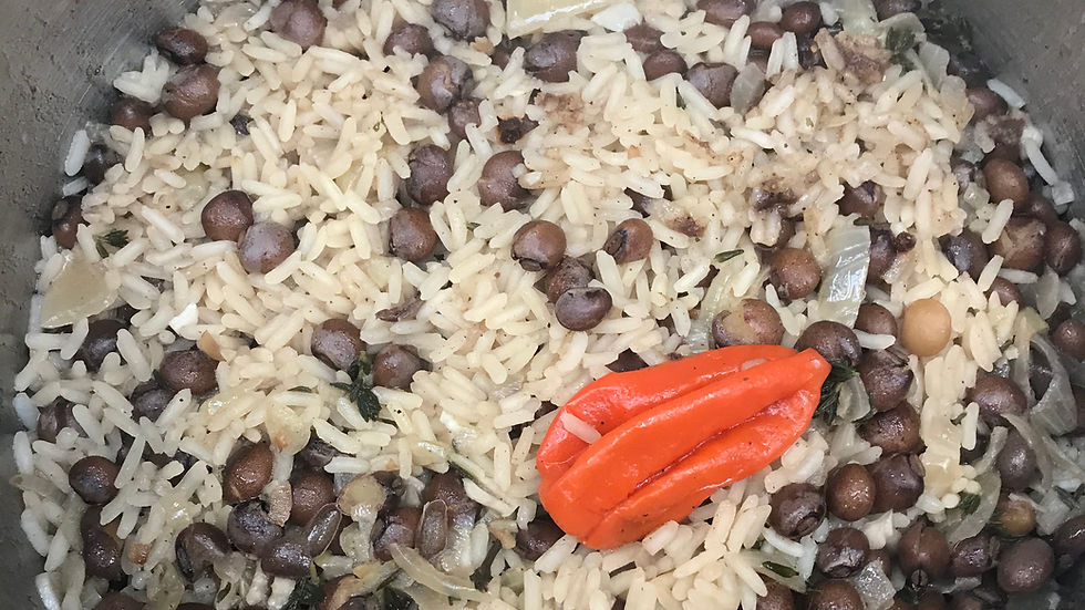 Vegan Caribbean rice and peas with coconut milk and pigeon peas.