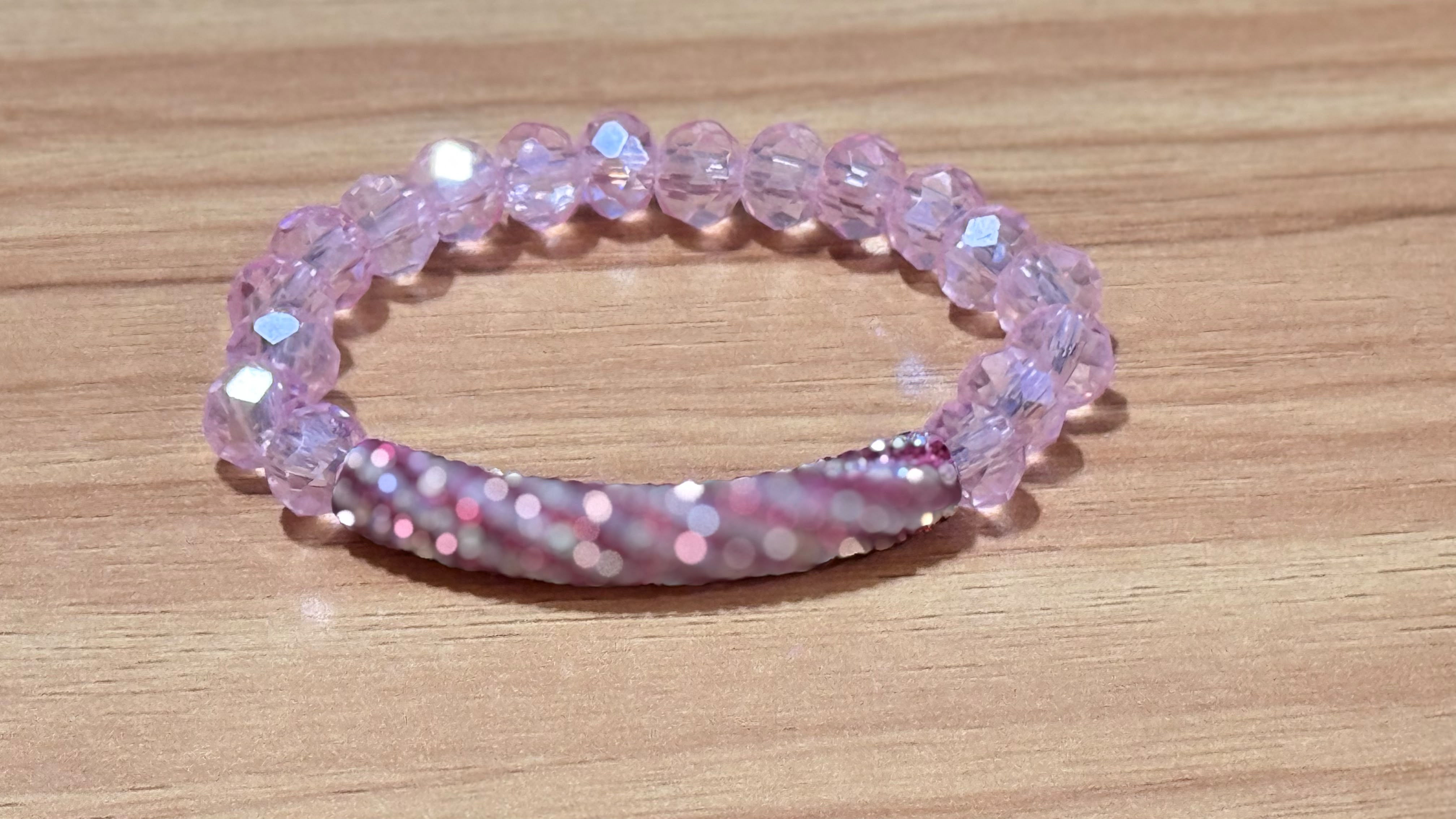 Pink Crystal & Rhinestone Tube Stretch Bracelet