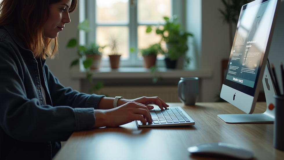 Close-up view of a designer working on a website