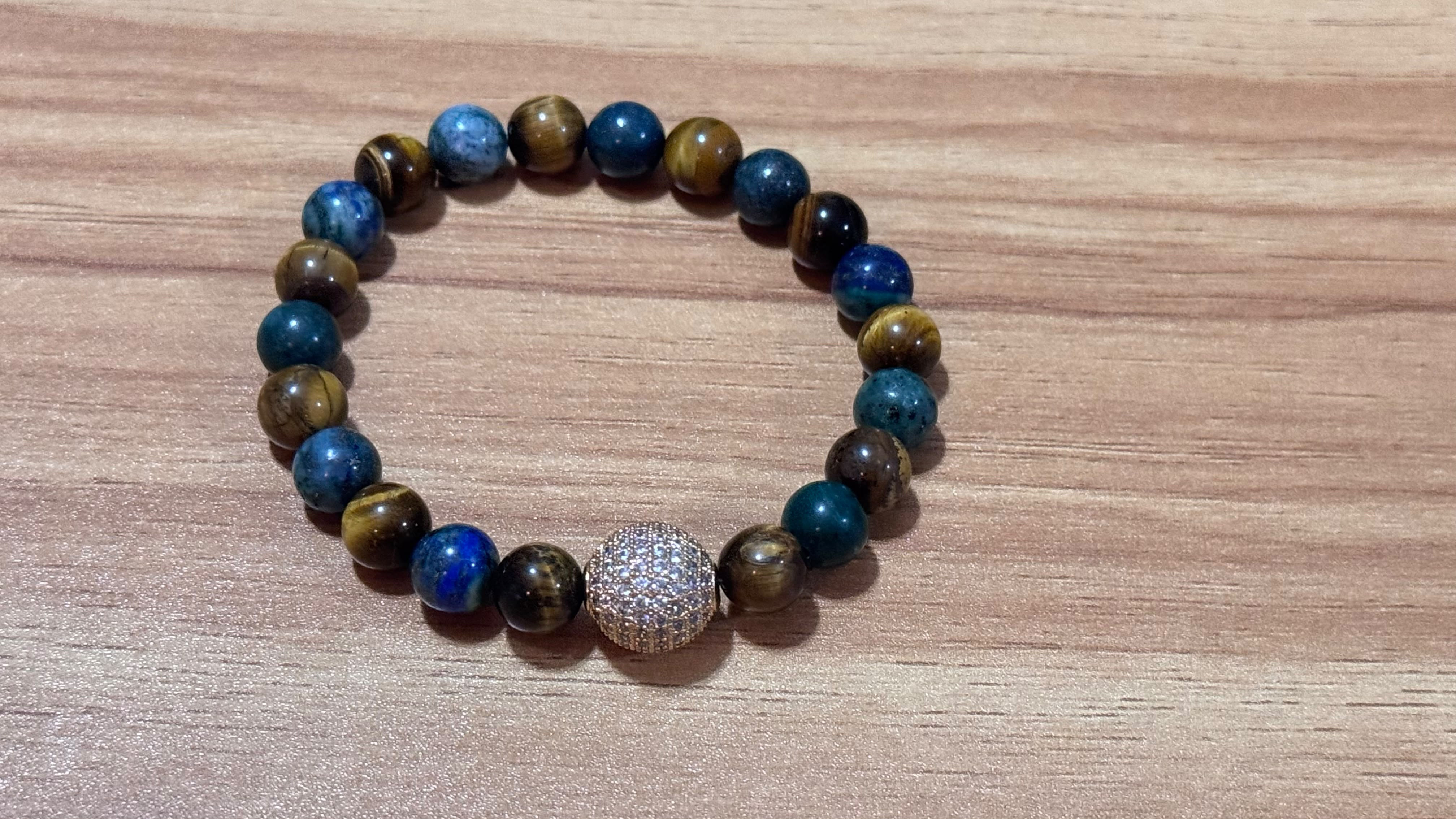 Blue Tiger Eye & Pave Crystal Stretch Bracelet