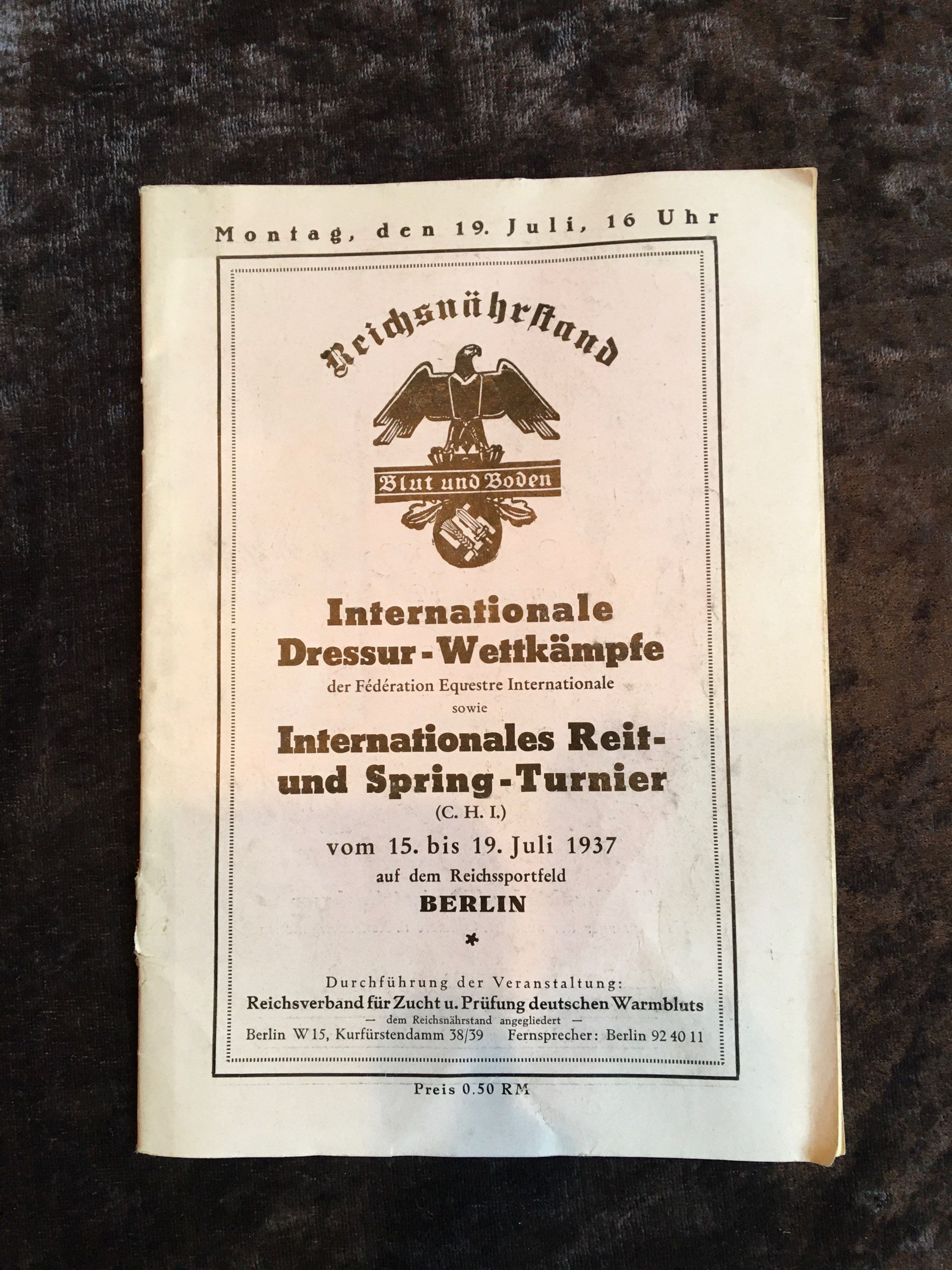 Tyskt program från ryttartävling 1937