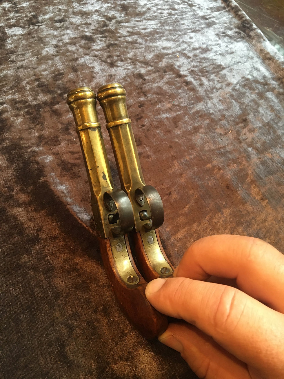 Thumbnail: Pair of brass pocket pistols 19th century