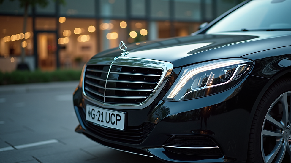 Close-up view of a luxury car used for airport transfers in Delhi