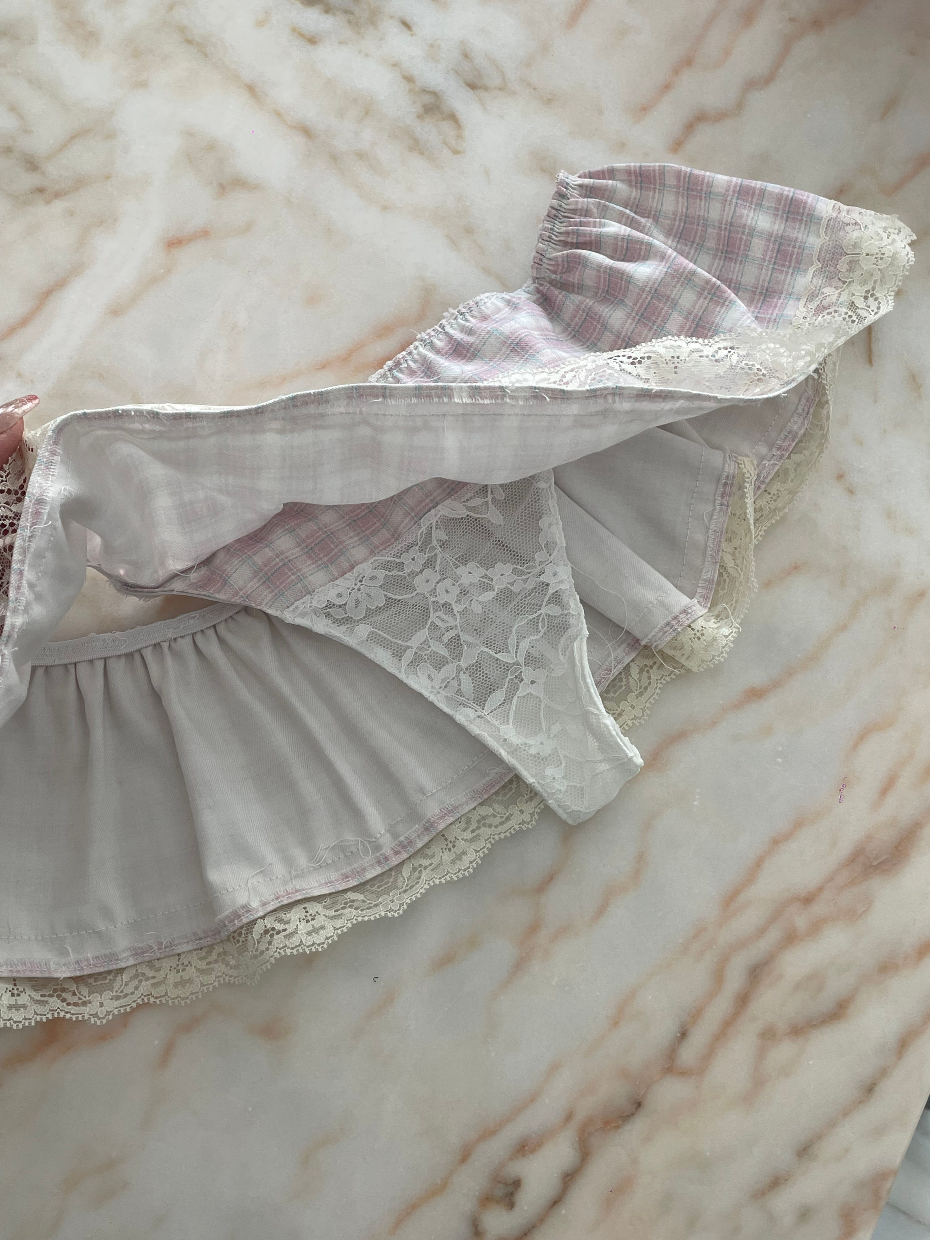 Pink Tartan Lace Mini Skirt Set
