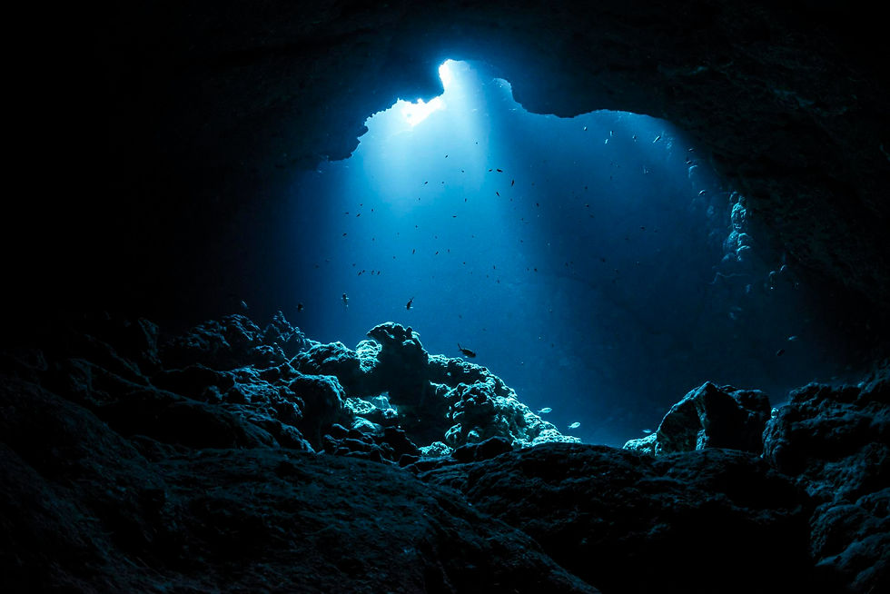 rays of sunlight in an underwater cave