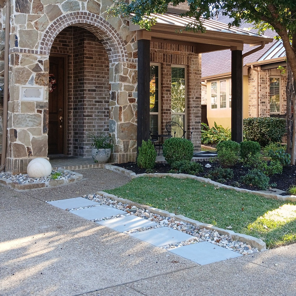 stepping stones along driveway landscaping Texas