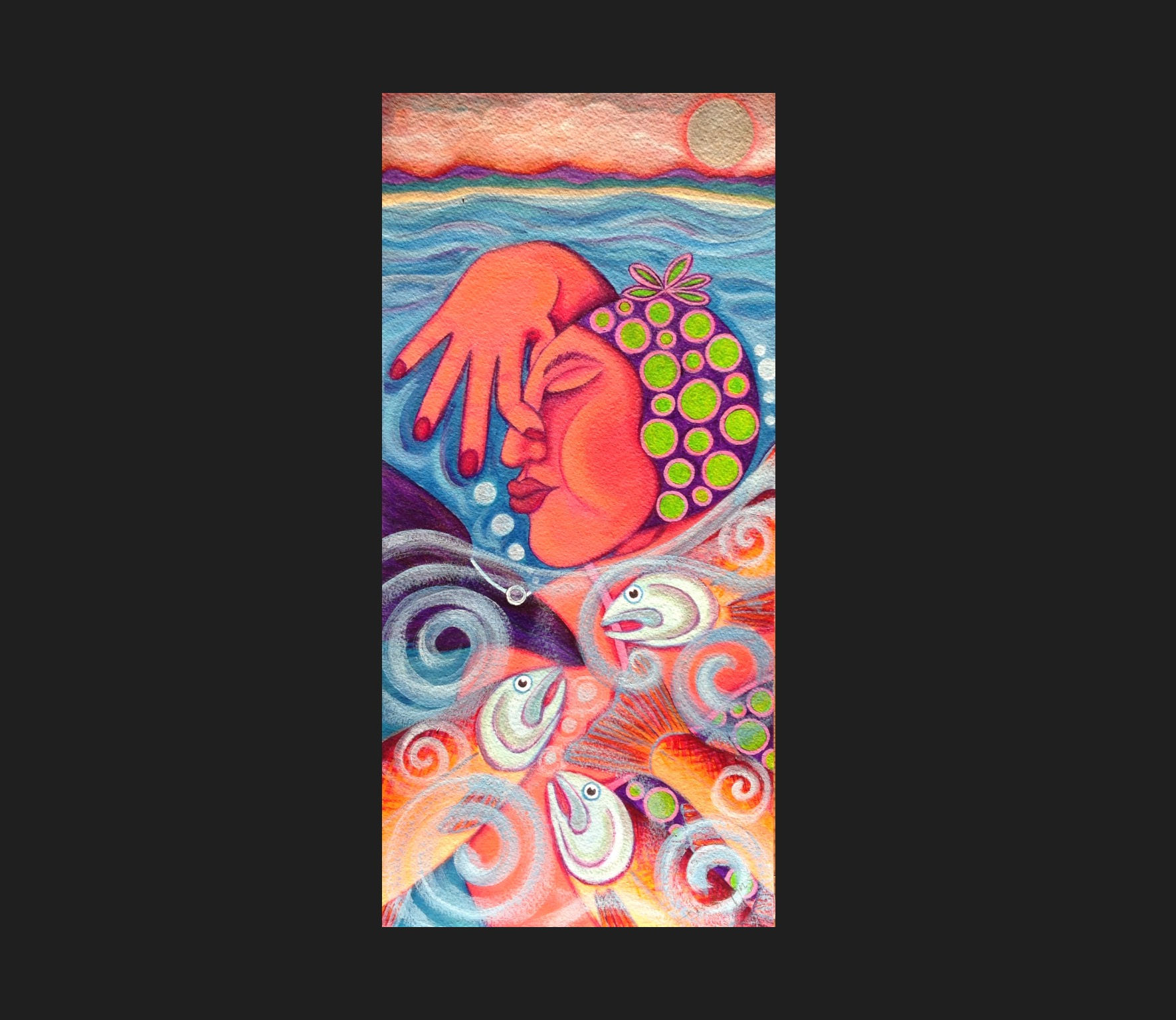 "Fish & Feathers Full Moon Swim" ~ SOLD at Prentice Gallery