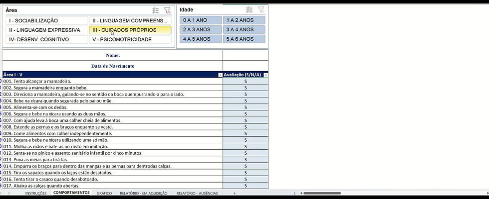 Miniatura: Planilha de Registro - Avaliação Portage Operacionalizado