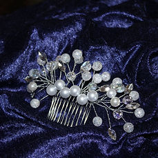 silver bridal hair comb with crystals and glass pearls