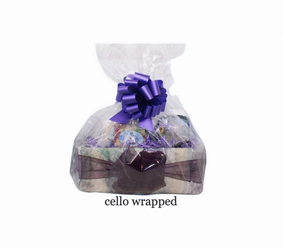 Thumbnail: Luxury handcrafted spa gift basket in lilac fabric with natural soap bars and organic skincare treats