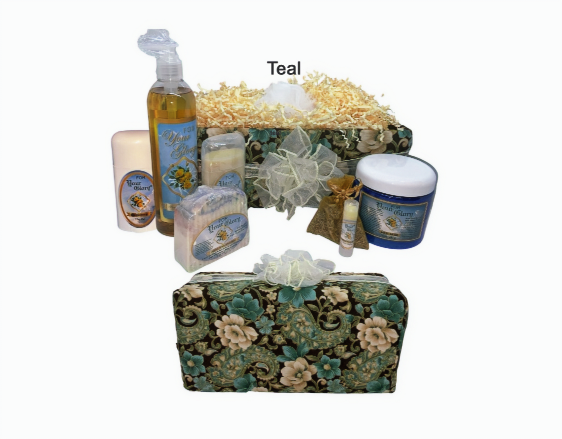 Organic Castile-style soap gift set in a decorative basket