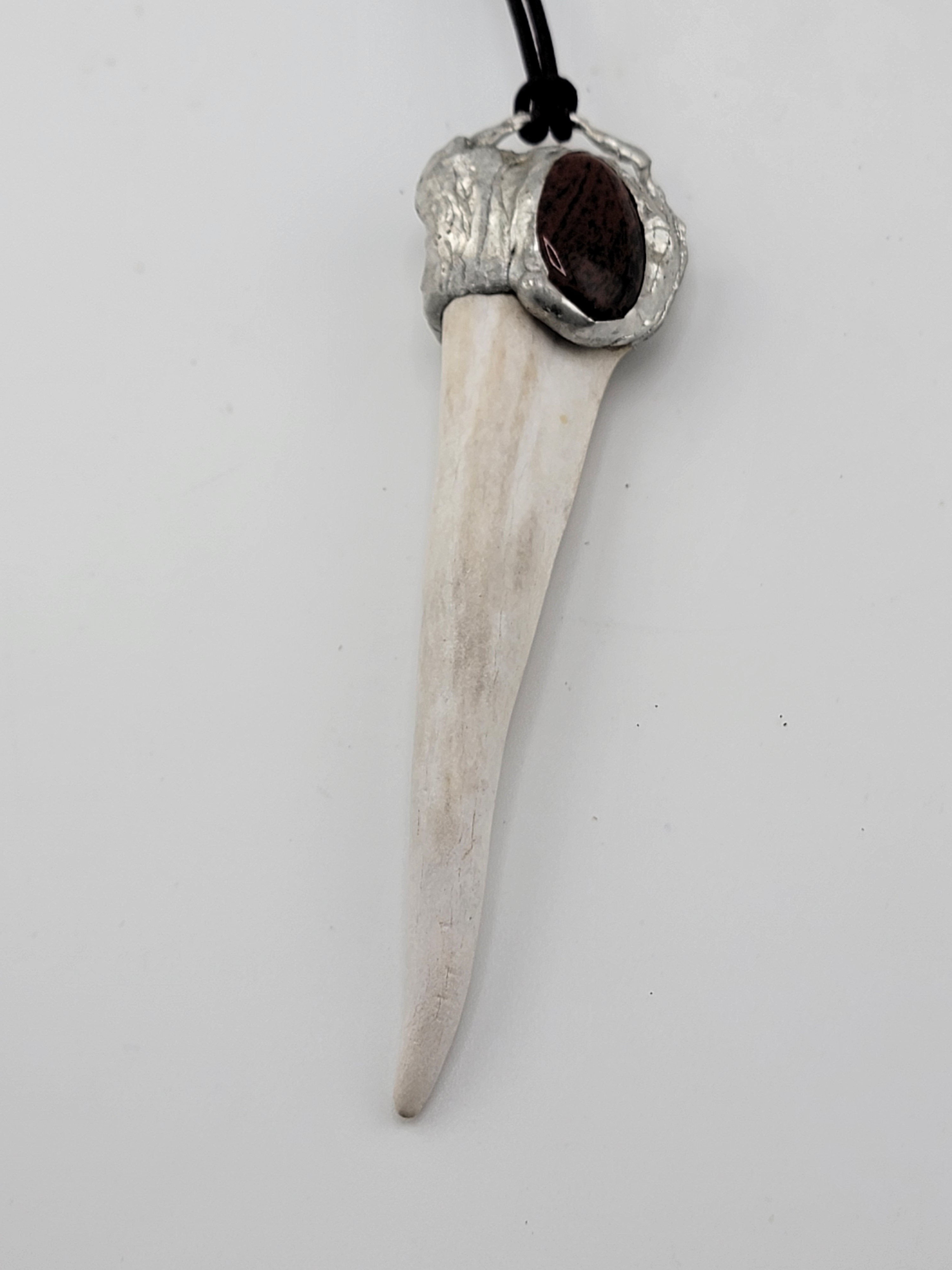 5" Antler Shed Necklace w silver cap and inlayed jasper