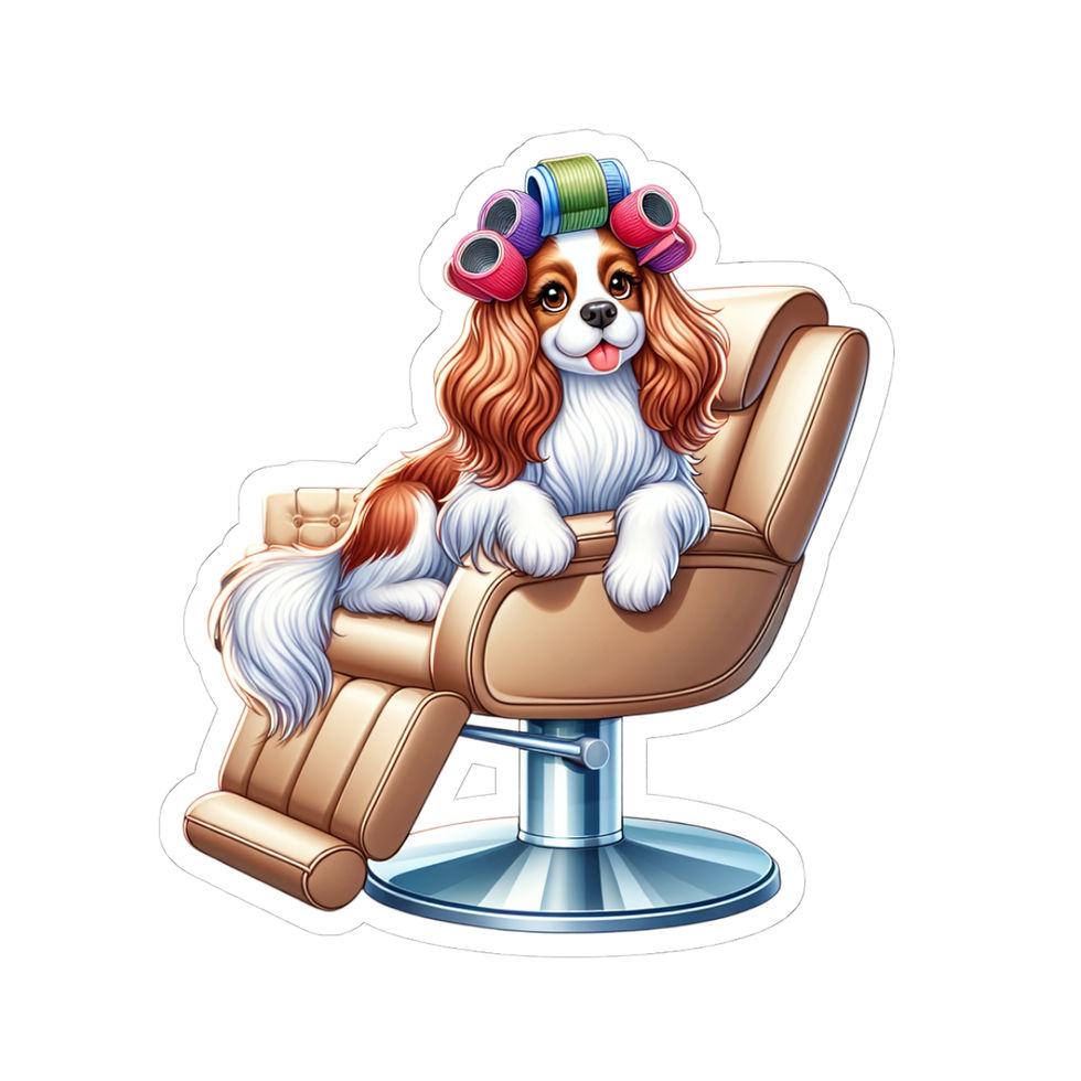 Copy of Sticker - King Charles Cavalier in Hair Salon with Rollers In
