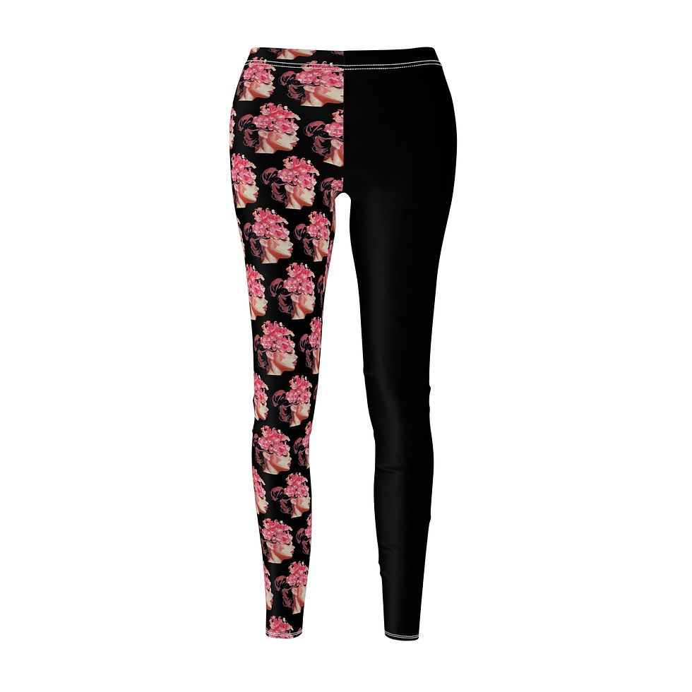 Flower Face Black-  Leggings 
