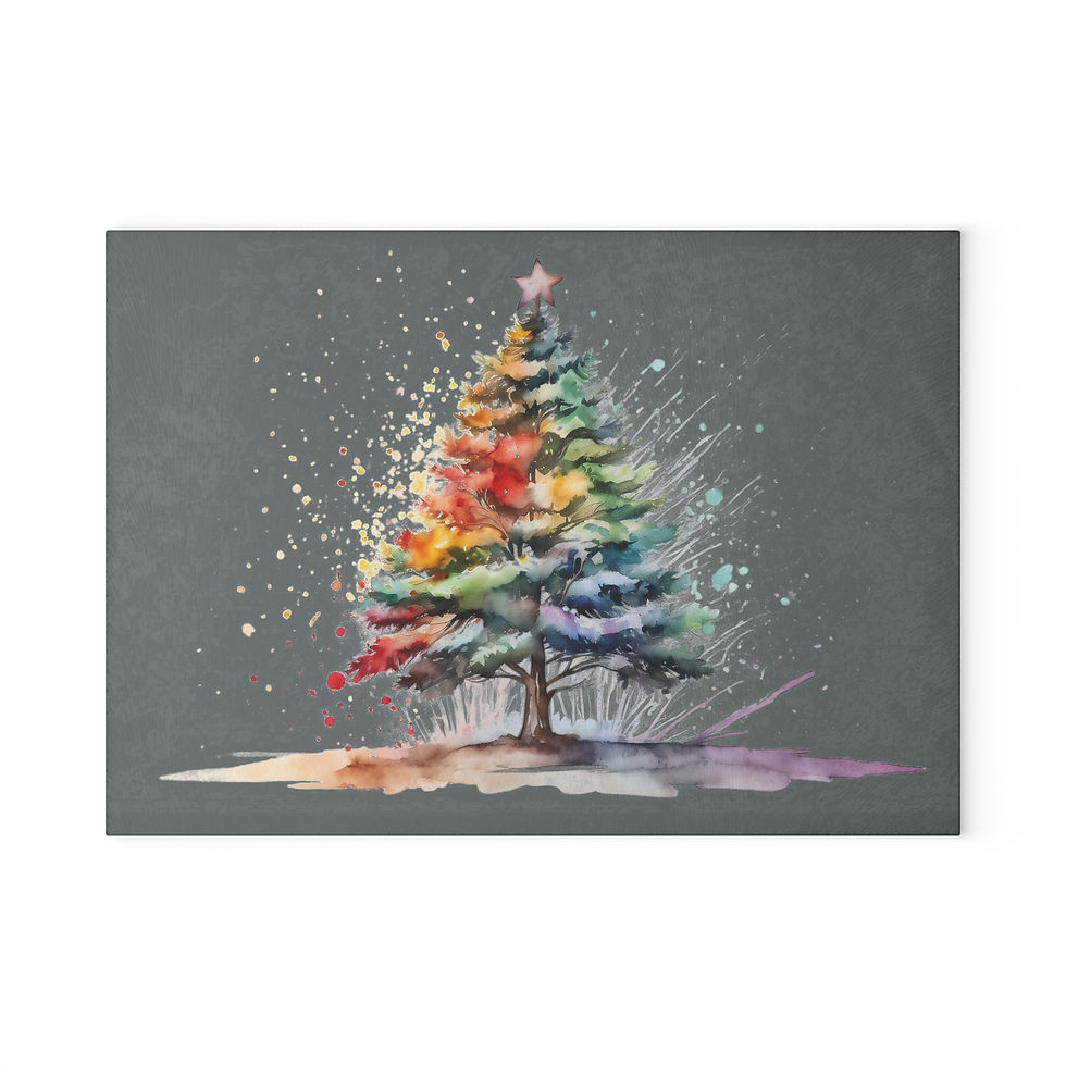 Watercolor Christmas Tree  -  Glass Cutting Board
