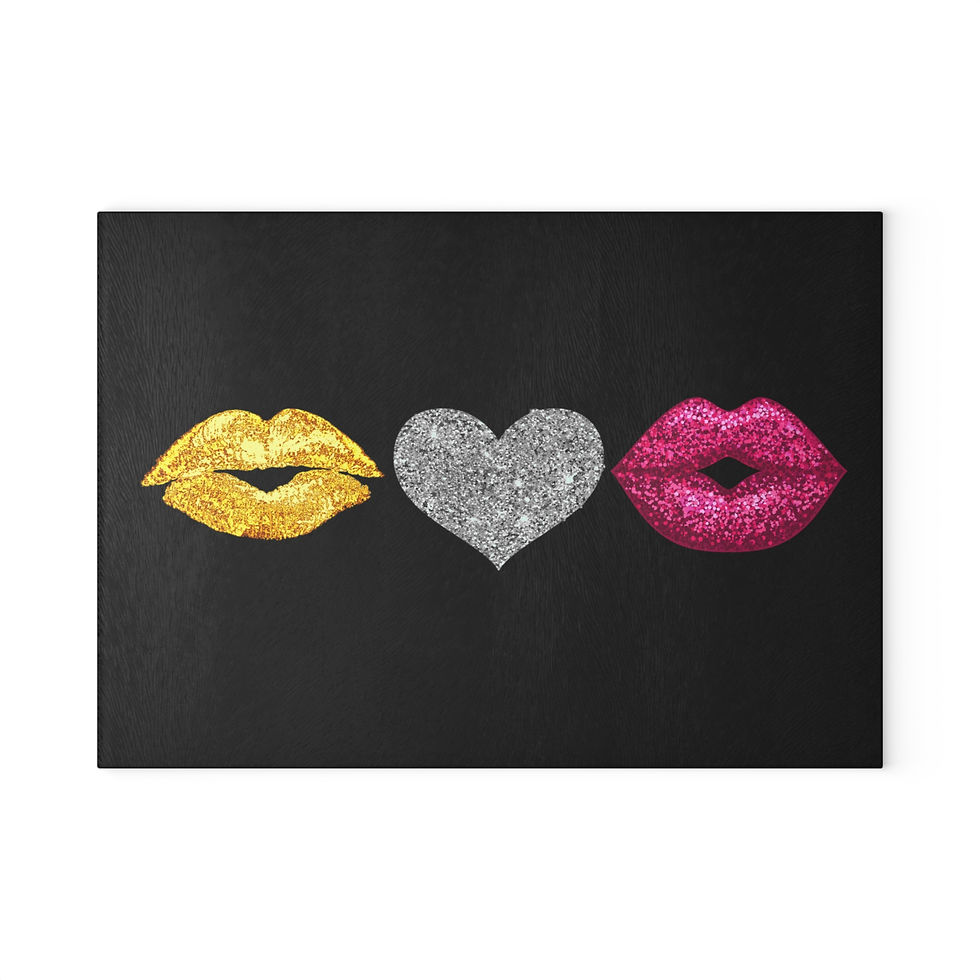 Lips & Heart Black-  Glass Cutting Board