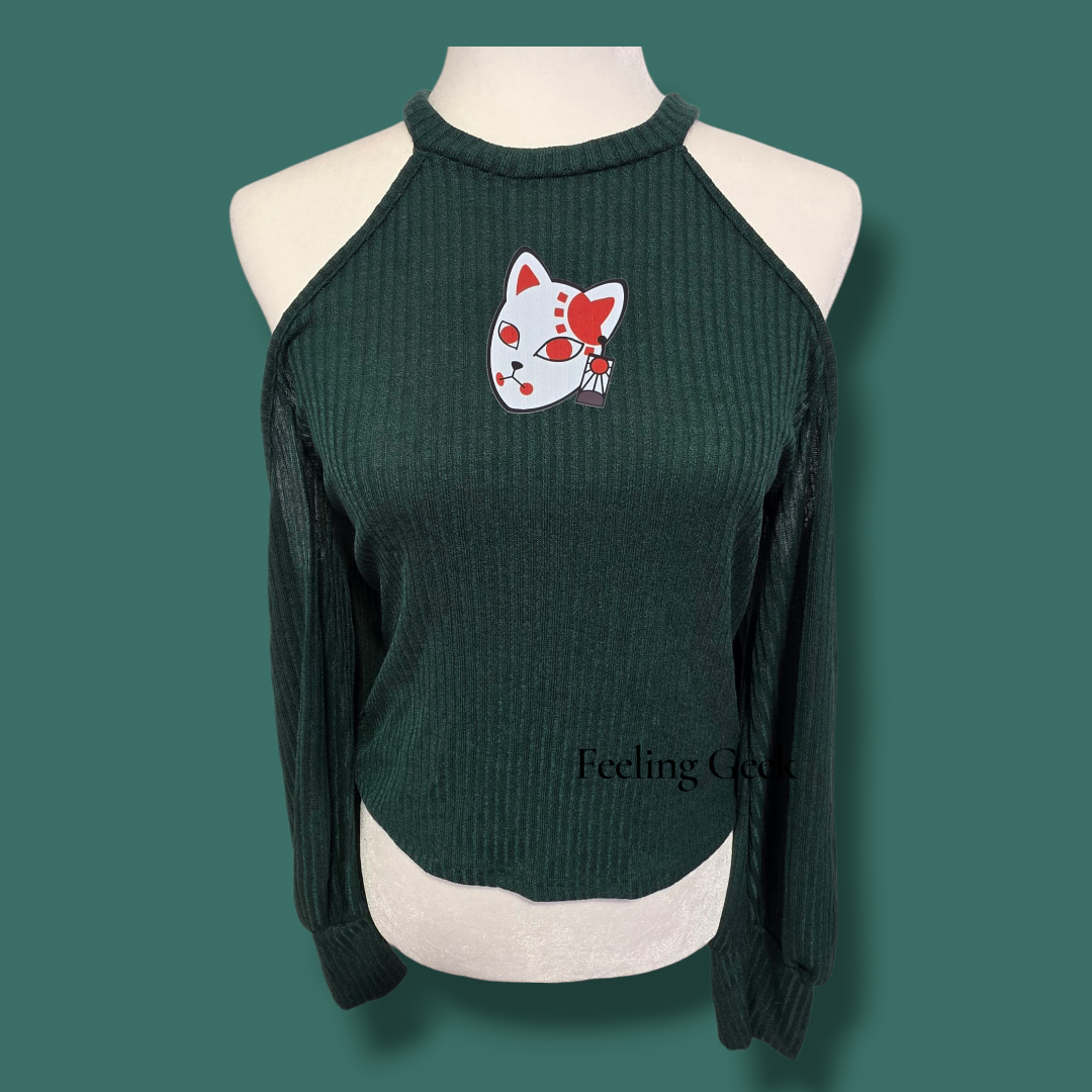 Off shoulder demon fighter mask