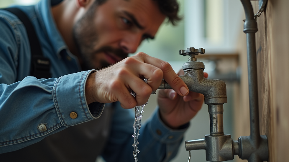 Close-up view of a handyman repairing a leaking tap