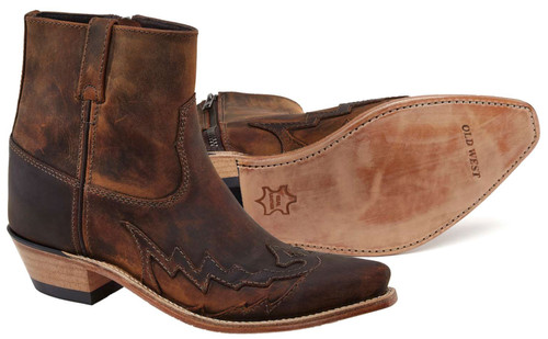 Heren western enkellaarzen cowboy boots echt leder brown