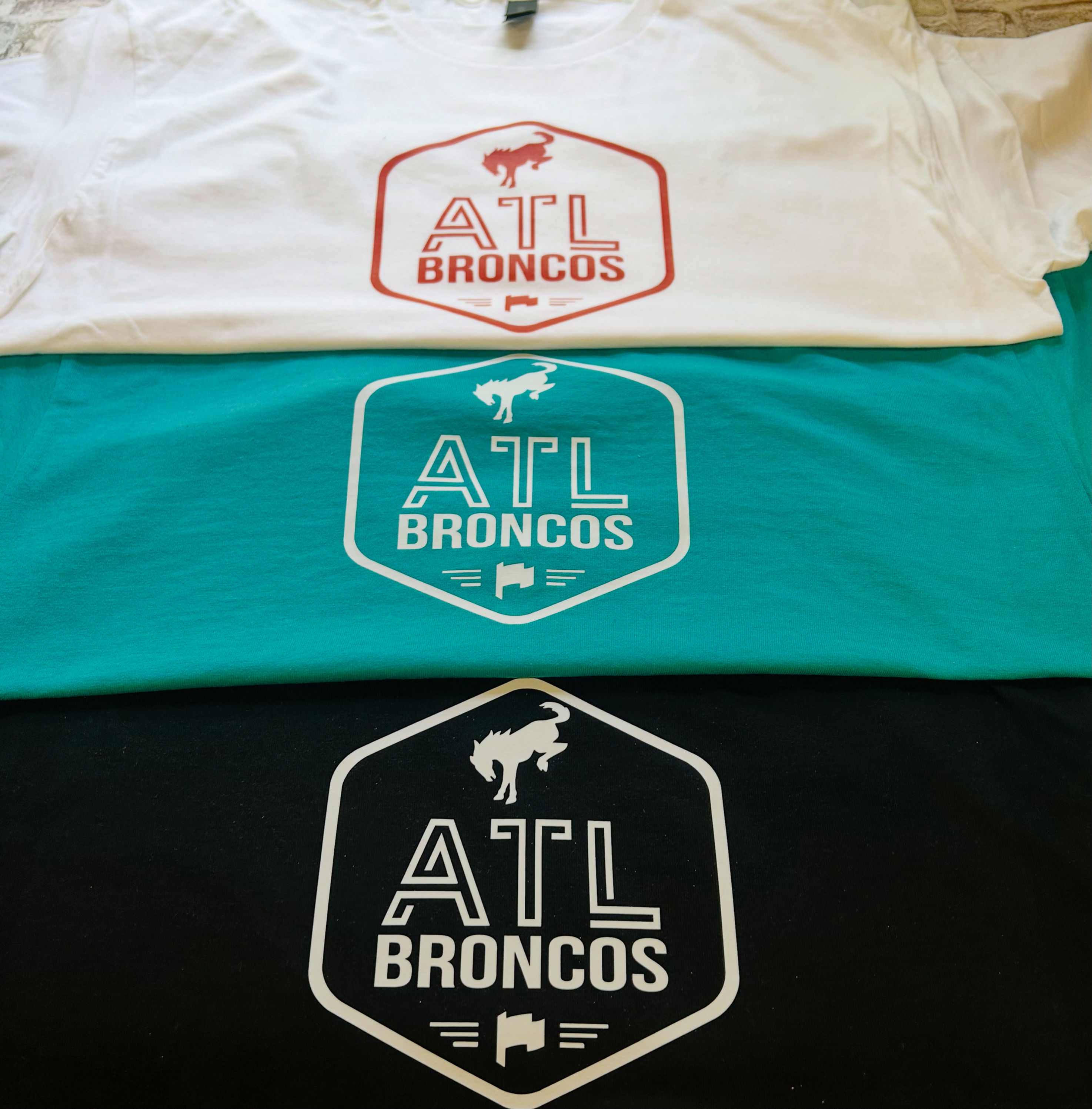 Small logo ATL Bronco printed logo apparel, tshirt, sweatshirt or hoodies