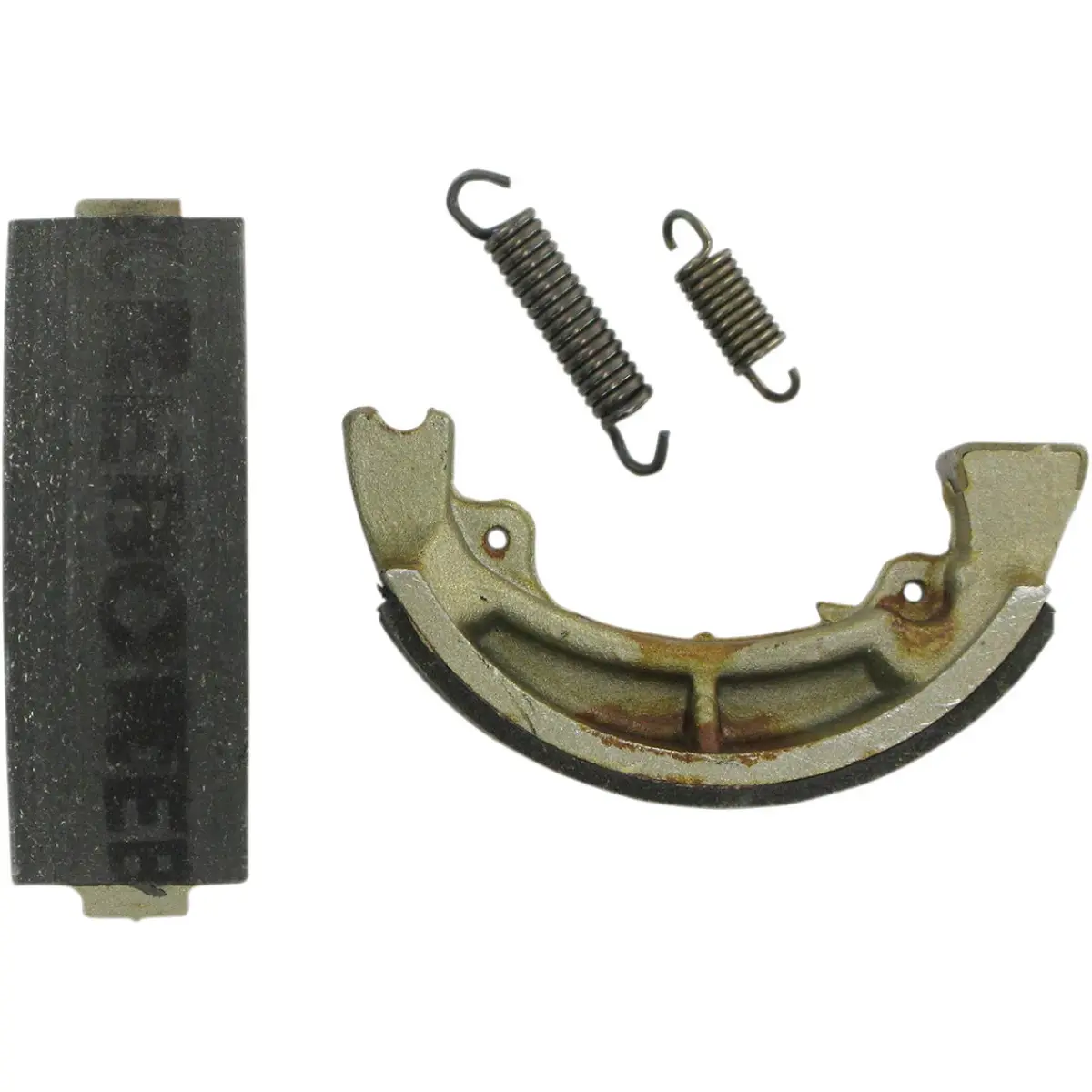 EBC 703 organic motorcycle brake shoes – pair showing friction lining and backing plate detail.