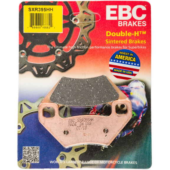 EBC SXR395HH sintered brake pads for ATV and UTV showing copper friction surface and heavy-duty backing plate.