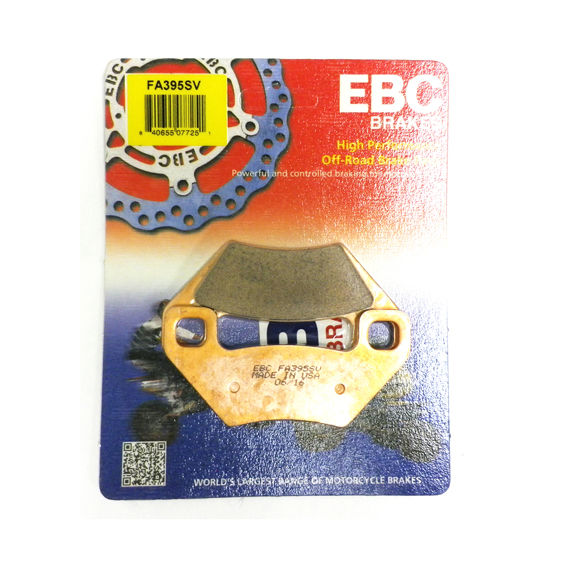 EBC FA395SV sintered severe-duty brake pads showing copper friction surface and backing plate design.
