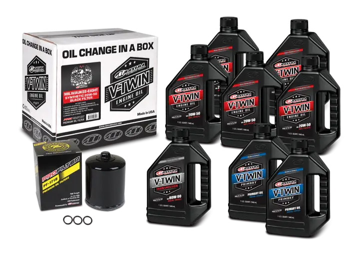 Maxima V-Twin QCK 20W-50 synthetic oil change kit for V-twin motorcycle engines