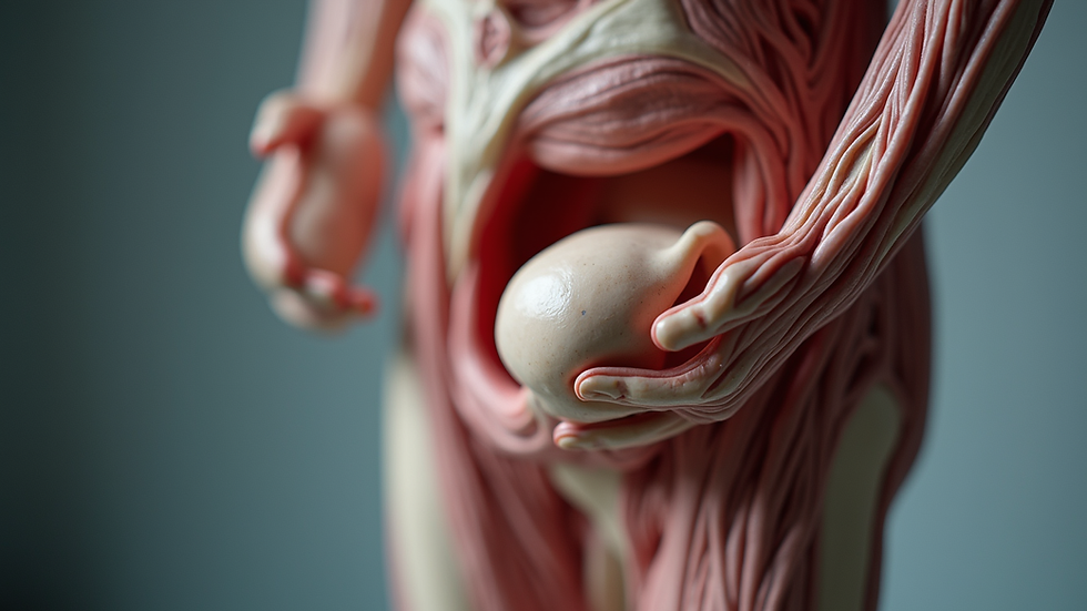 Close-up view of male reproductive system anatomical model