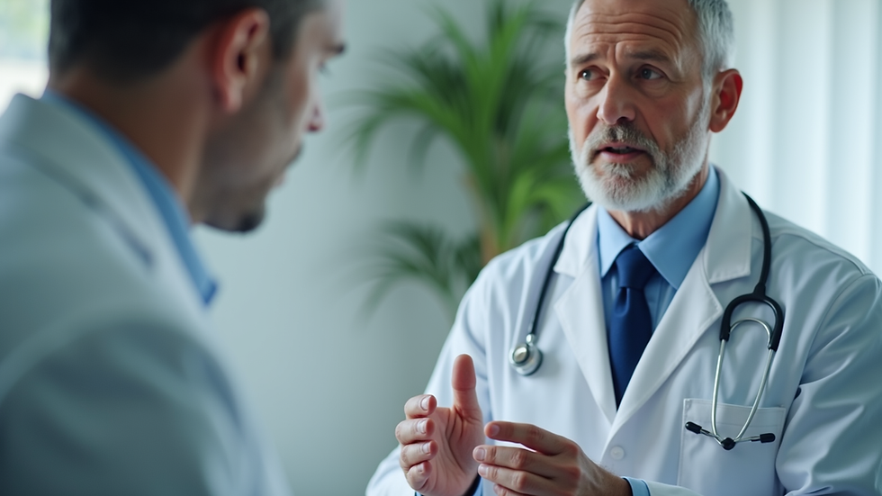 Close-up view of a medical professional explaining prostate cancer treatment options