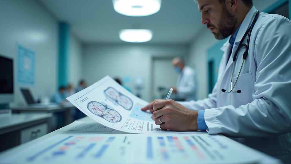 Eye-level view of a medical professional reviewing urology charts
