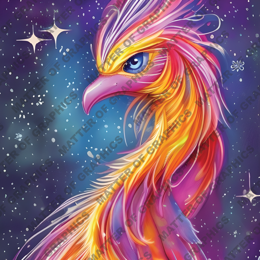 Portrait of a Vibrant Colored Phoenix in a Galaxy