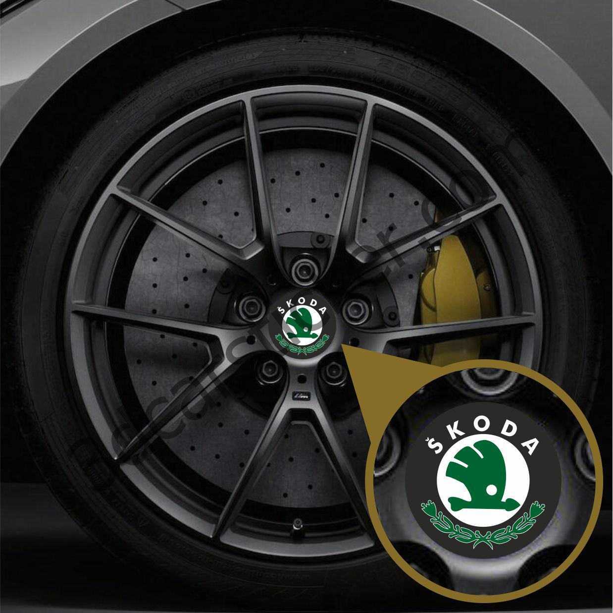 Skoda Black Car Wheel Rim Tire Center Hubcap Sticker Decal Cover Emblem Logo
