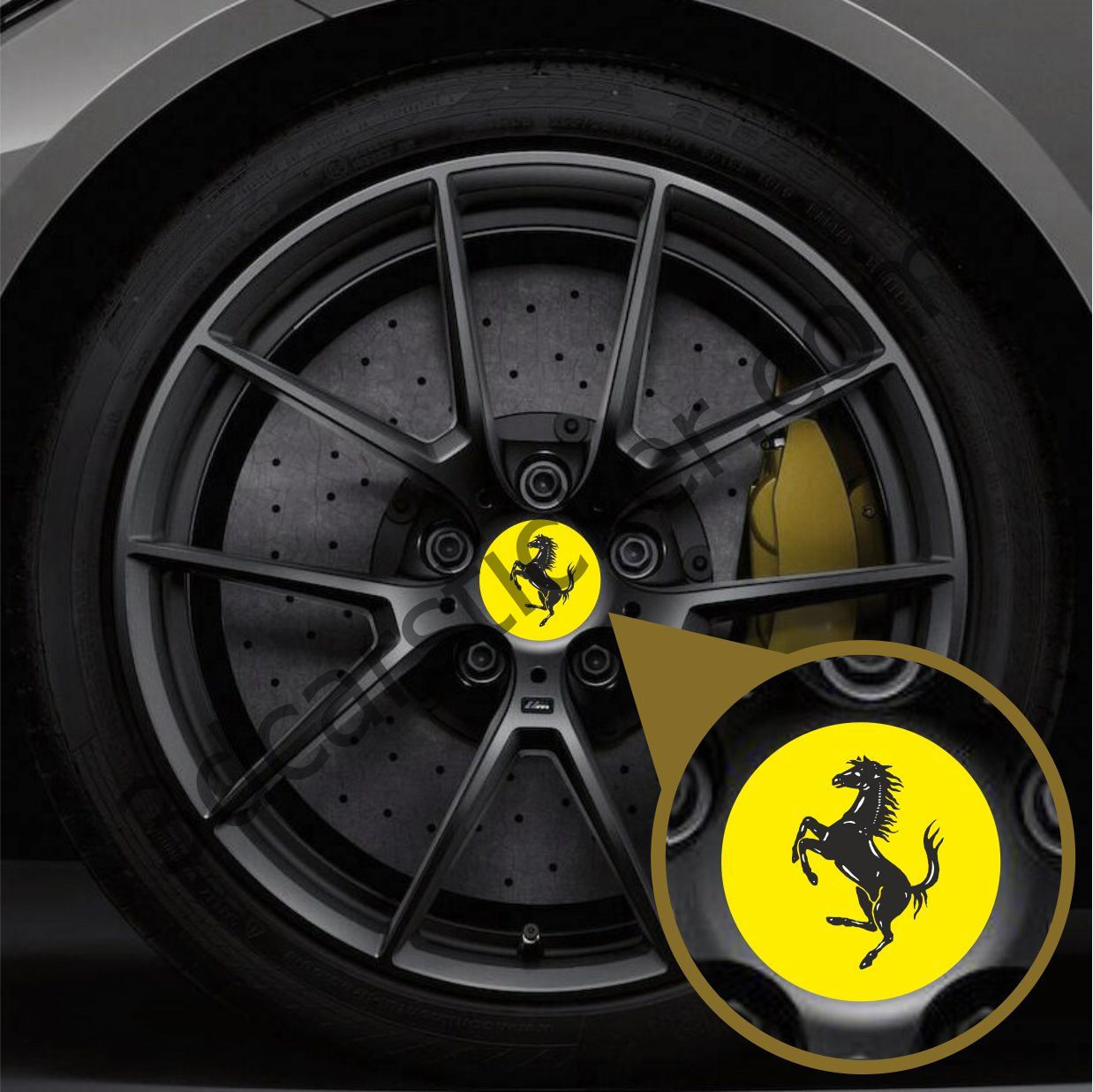 Ferrari Yellow Car Wheel Rim Tire Center Hubcap Sticker Decal Cover Emblem Logo