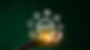 Hand presenting a glowing orb labeled "carbon credit" surrounded by icons representing various sustainable resources, on a dark green background.