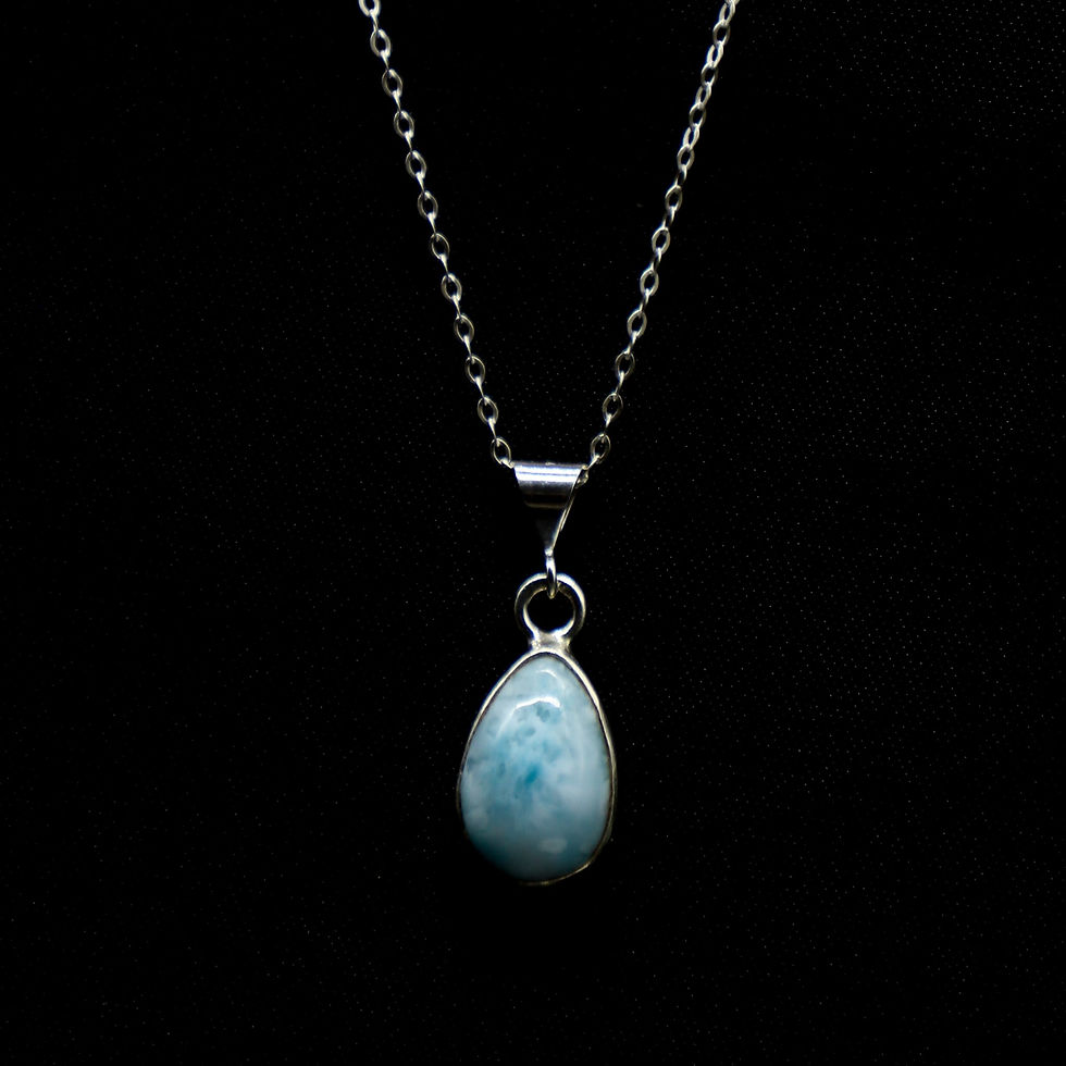 Thumbnail: 925 Sterling Silver 18” Teardrop Larimar Pendant Necklace