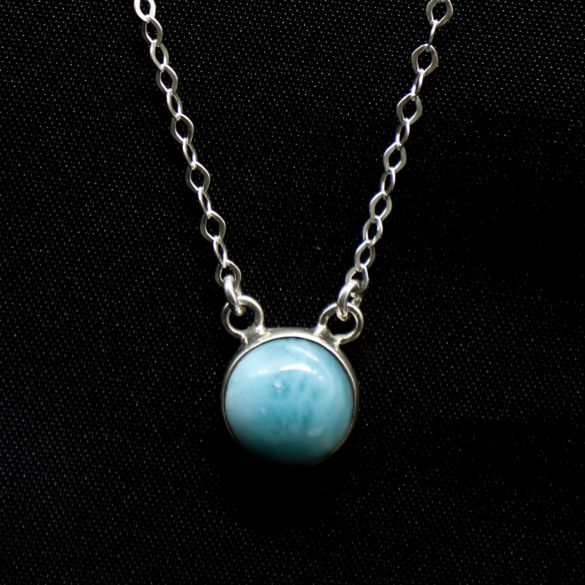 925 Sterling Silver Double Connected Larimar Necklace on Sparkling Chain