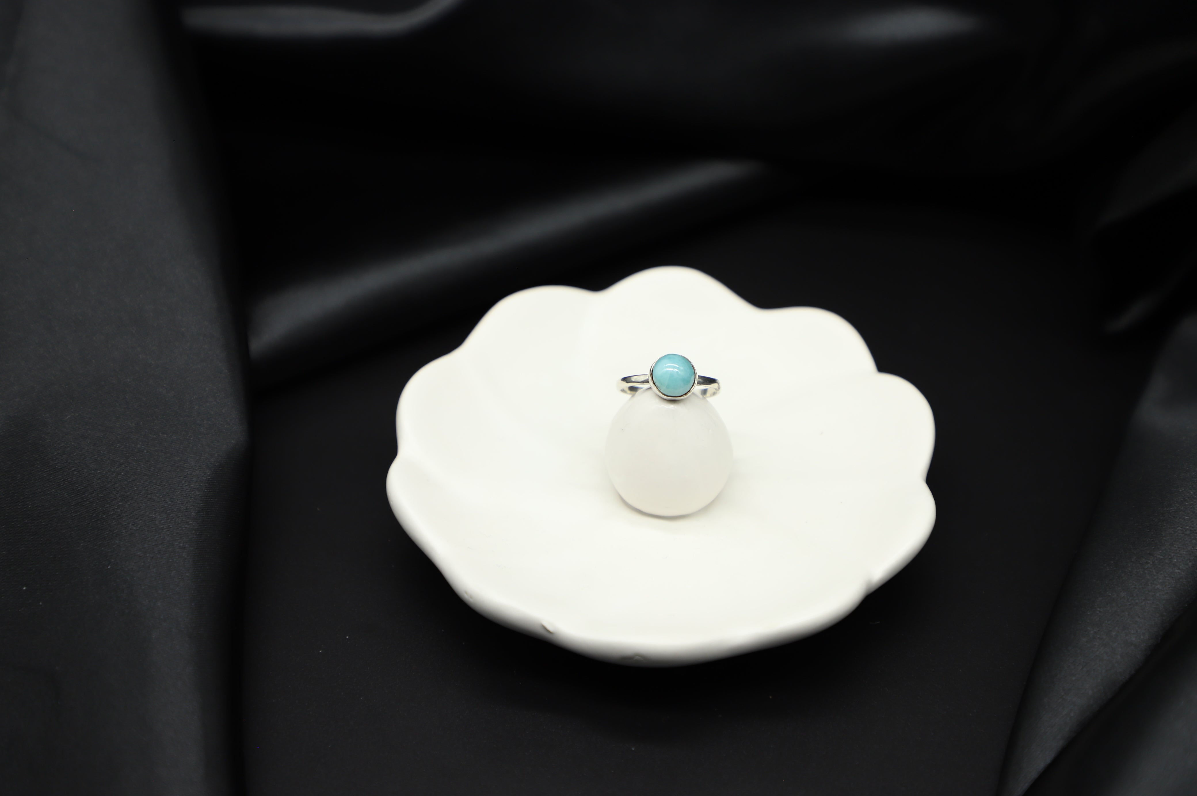 925 Sterling Silver (Sm) Round Larimar Ring