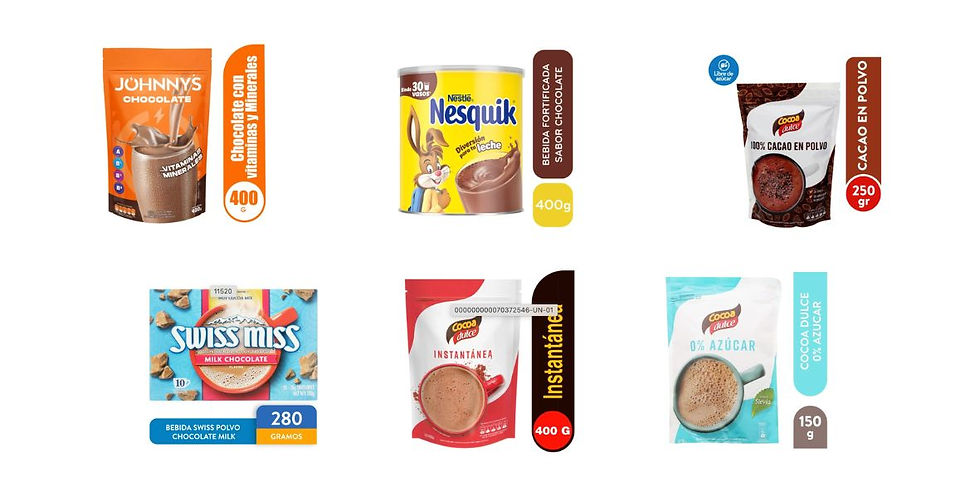 Imagen de cocoas o chocolates en polvo que se venden en supermercados en Costa Rica