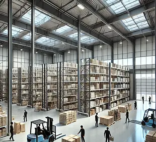 DALL·E 2024-07-12 12.02.51 - A modern warehouse with a sleek, contemporary design. The war