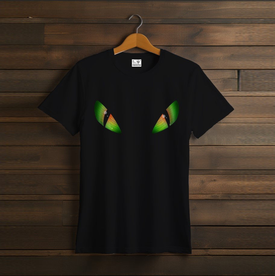 T-shirt Black fantasy eyes dragon character cartoon green