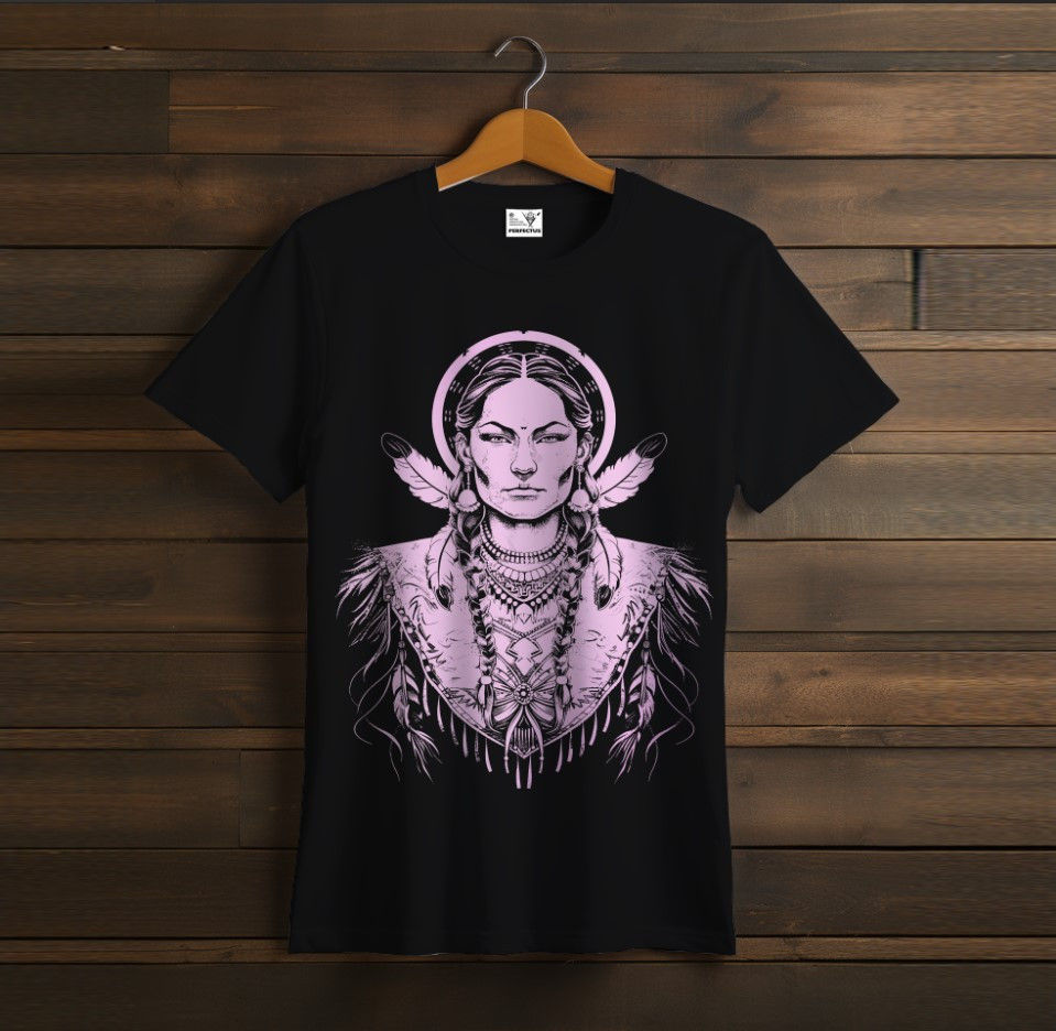 T-shirt art Girl Indian ethnic style feathers