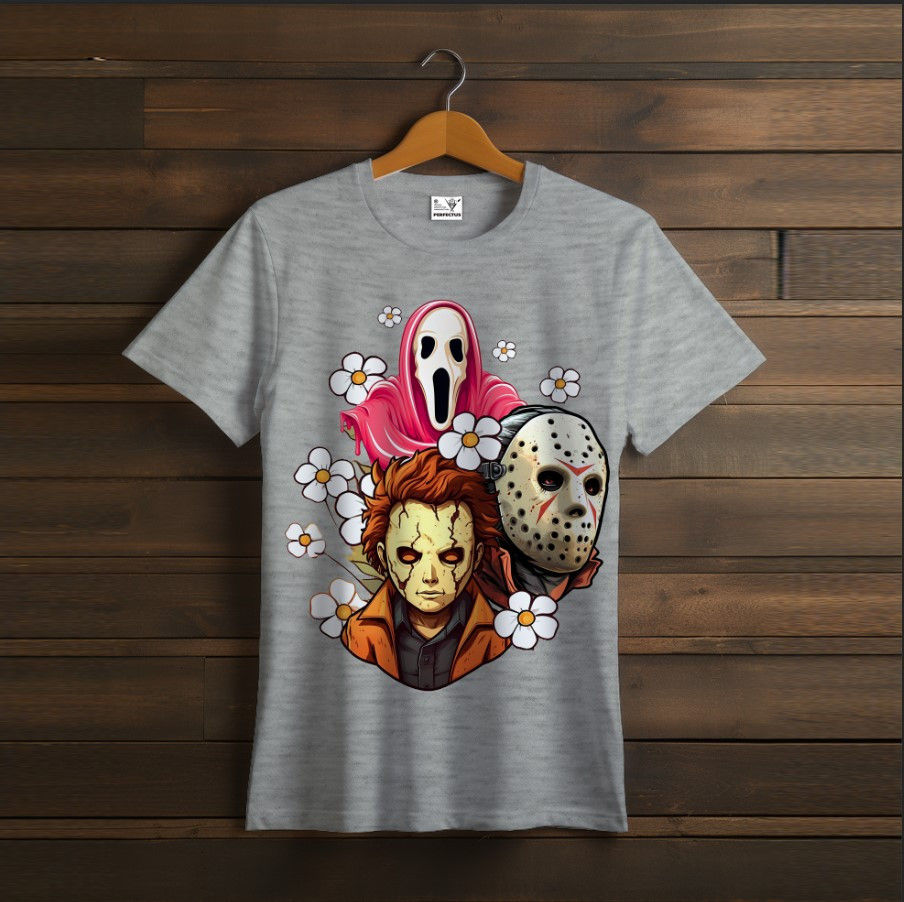 T-shirt All heroes horror friends film Halloween art Halloween flowers