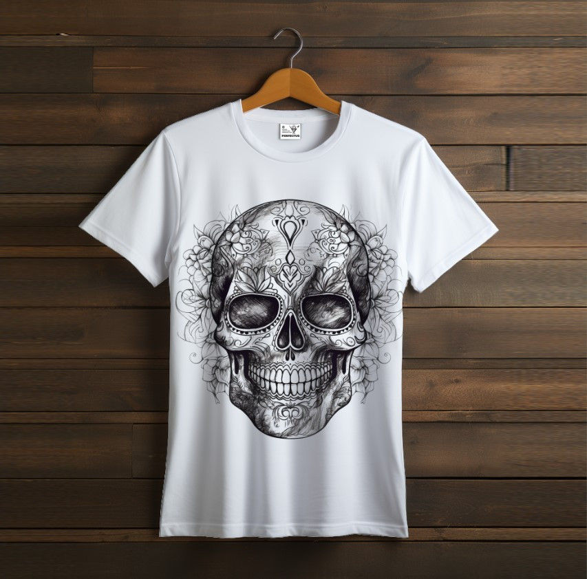T-shirt Skull art white patterns ornaments
