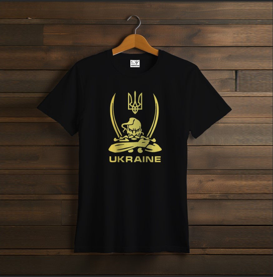 T-shirt Black patriotic Cossack Ukraine coat of arms swords