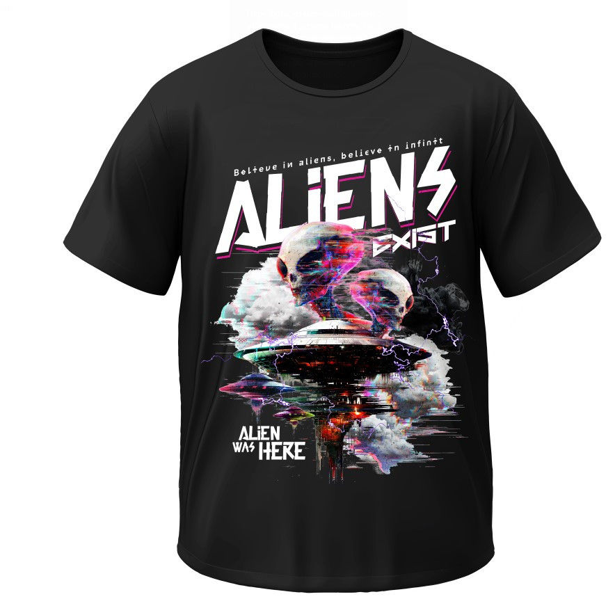 T-shirt Aliens art UFO inscriptions