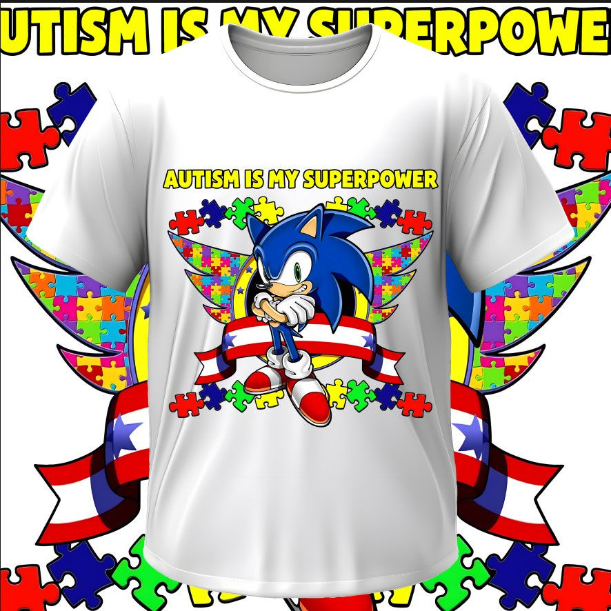 T-shirt Autism autistic puzzle Sonic hedgehog