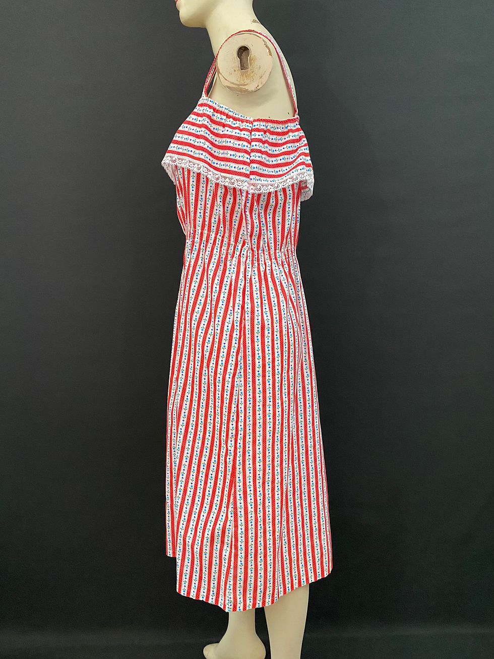 Thumbnail: Vintage Red And White Striped Floral Sundress View Eight