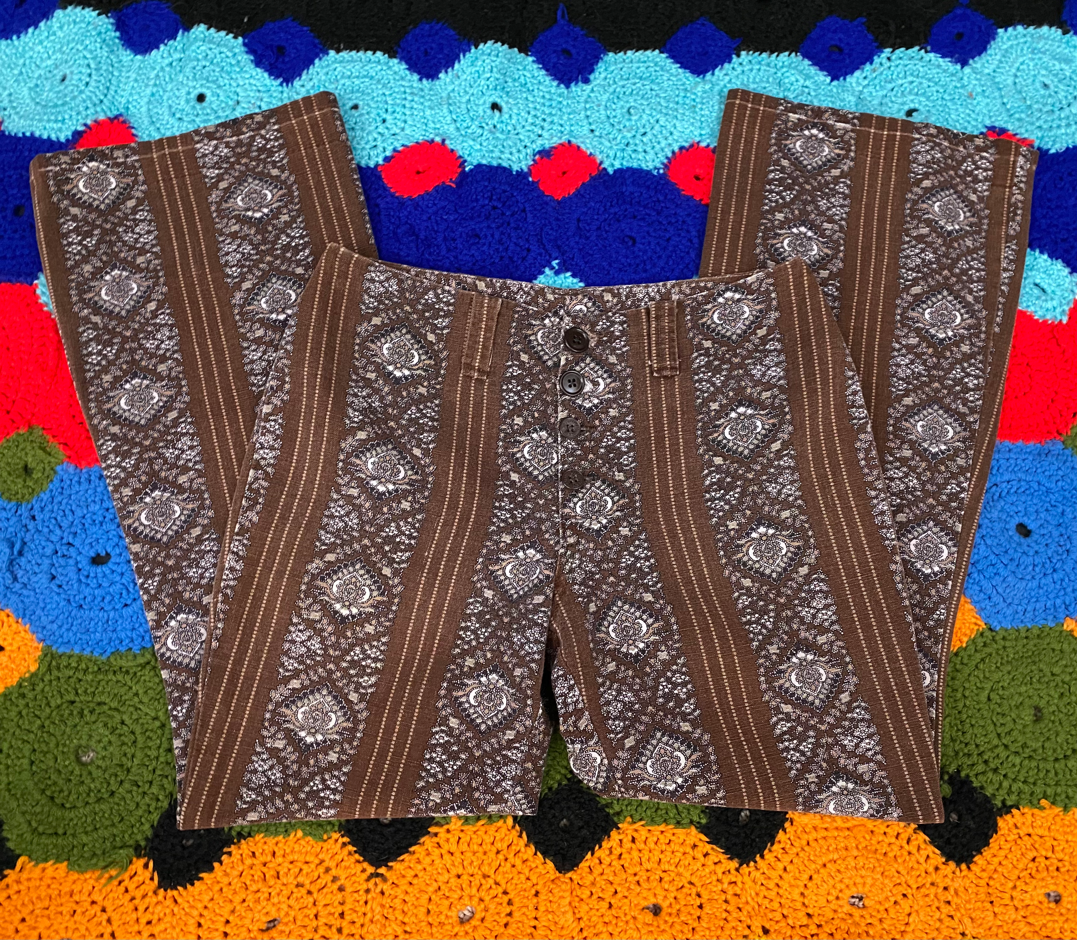 Vintage Brown Ornate Striped Pants View One